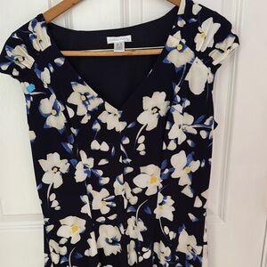 London Times Cream and White Flutter Sleeve Midi Dress